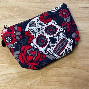 Red Rose and Skull Cosmetic Bag